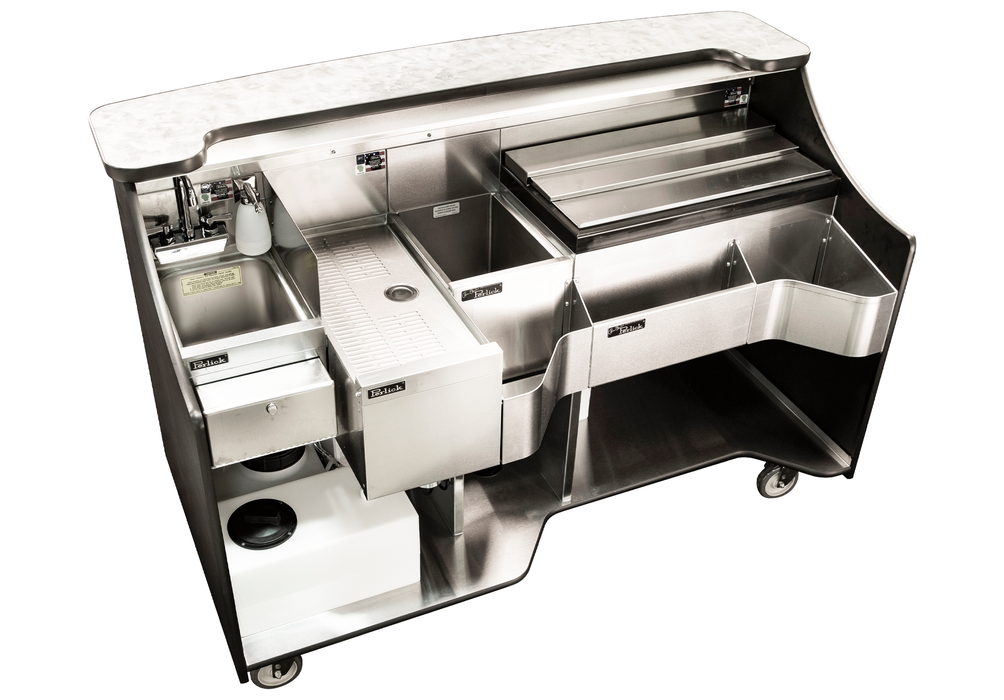 Perlick MOBS-66TE-S - Tobin Ellis Signature Series 66" Mobile Bar with Sink, Ice Chest and Wheels