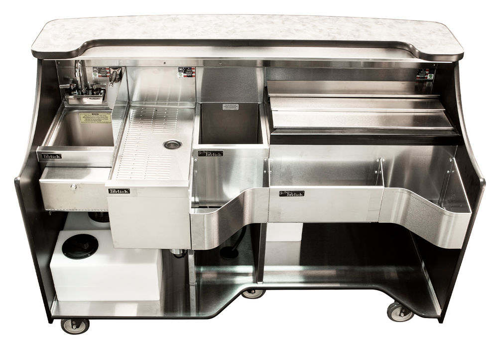 Perlick MOBS-66TE-S - Tobin Ellis Signature Series 66" Mobile Bar with Sink, Ice Chest and Wheels