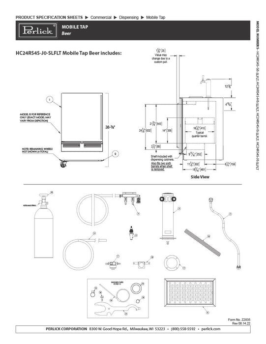 Perlick HC24RS4S-J0-SLFLT Mobile Draft Beer Tap Kit, Two-Faucet Dispenser with Wheels