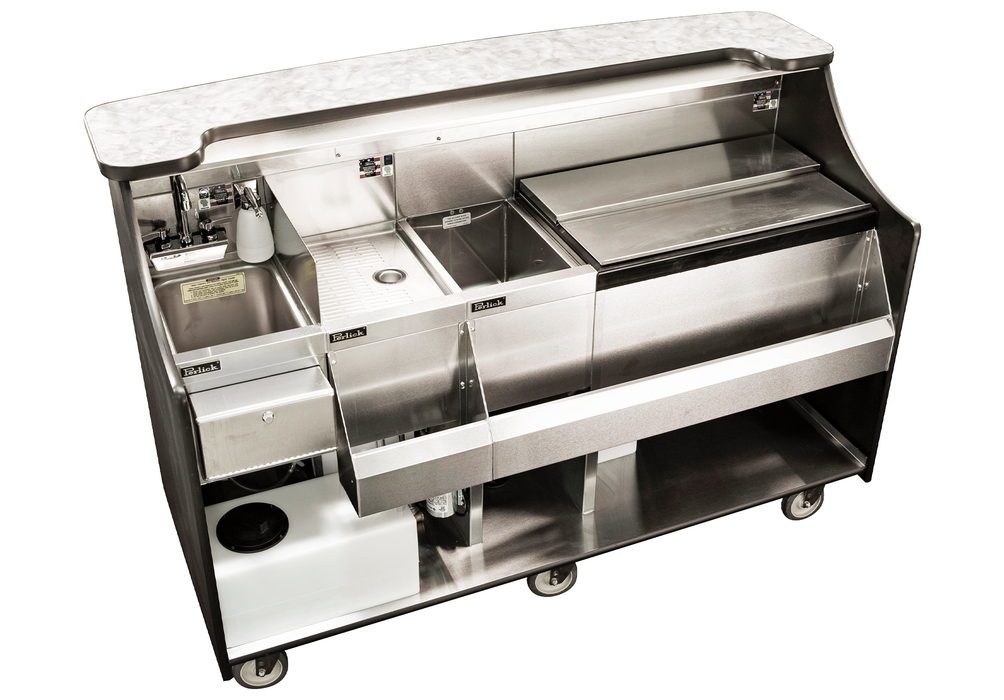 Perlick MOBS-66TS-S - 66" Stainless Steel Mobile Bar with Sink, Ice Chest and Wheels