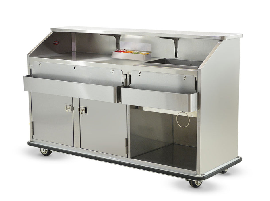 FWE SCB-6 Mobile Bar - 72" Stainless Steel Bar with Wheels, Ice Chest, and Speed Rail