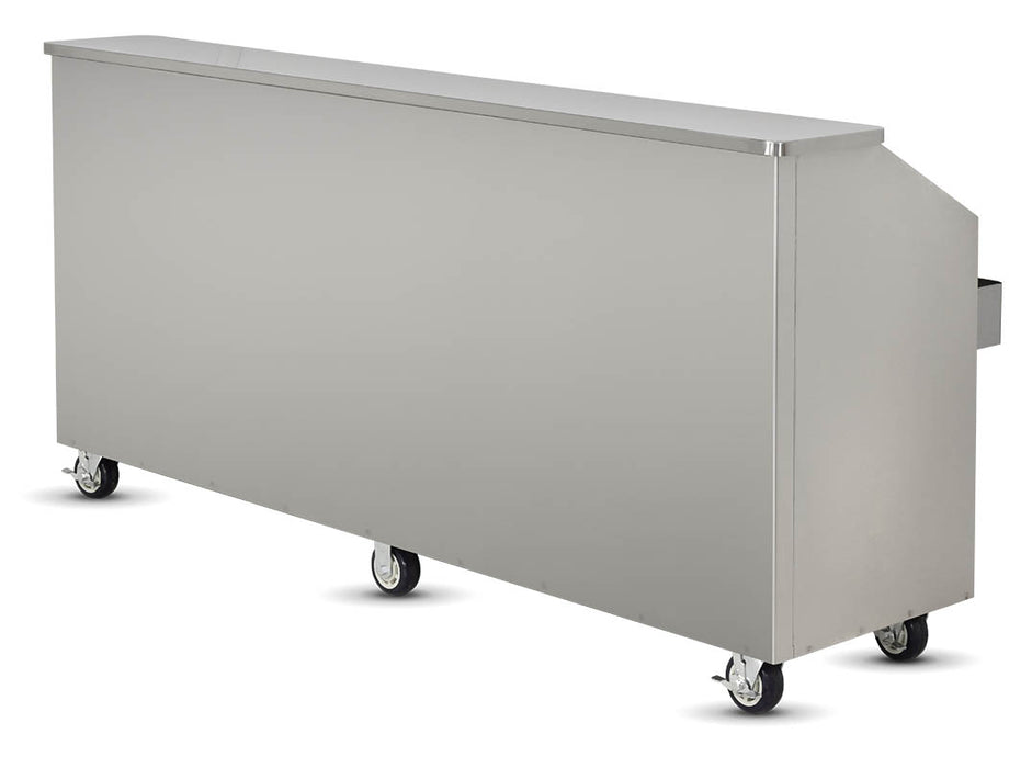 FWE SCB-8 Mobile Bar - 96" Stainless Steel Bar with Wheels, 2 Ice Chests, and Speed Rail